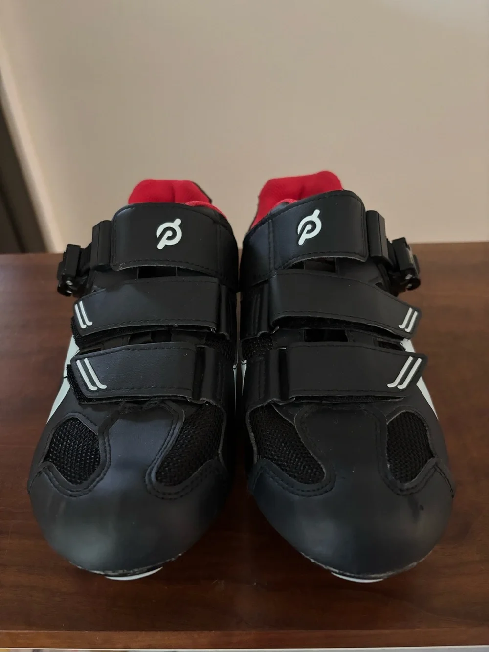 Peloton Black Cycling Shoes with Red Lining and White Accent SIZE 39